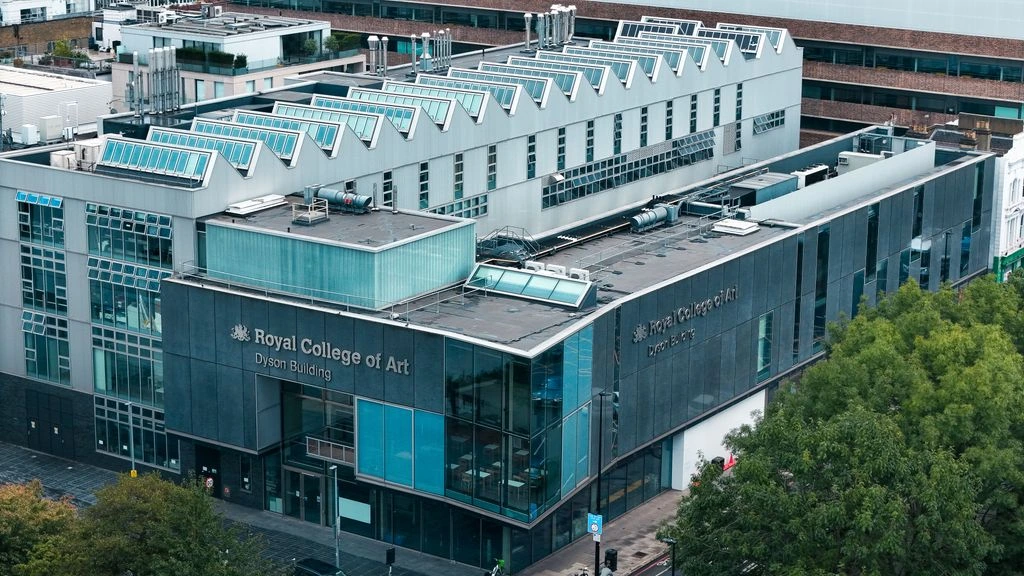 Exterior courtyard of a London business school in autumn.